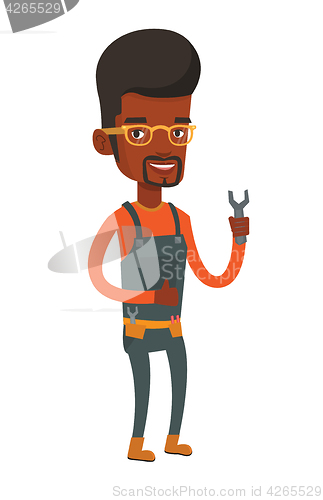 Image of Repairman holding spanner vector illustration.