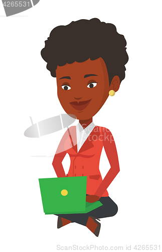 Image of Businesswoman using laptop vector illustration.