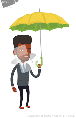 Image of Businessman insurance agent with umbrella.