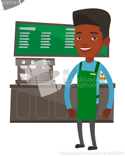 Image of Barista standing near coffee machine.