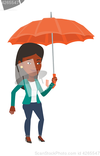 Image of Business woman insurance agent with umbrella.