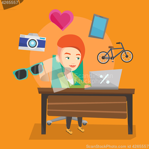 Image of Woman shopping online vector illustration.