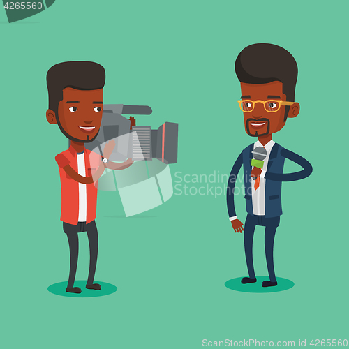 Image of TV reporter and operator vector illustration.