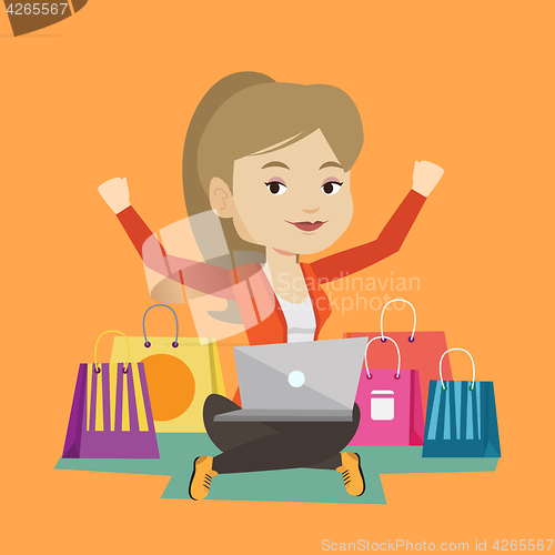 Image of Woman shopping online vector illustration.