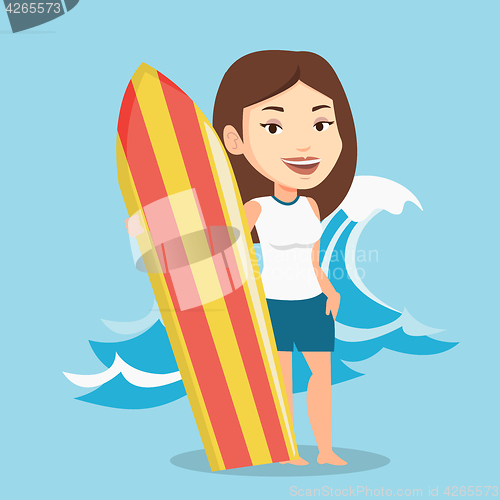 Image of Surfer holding surfboard vector illustration.