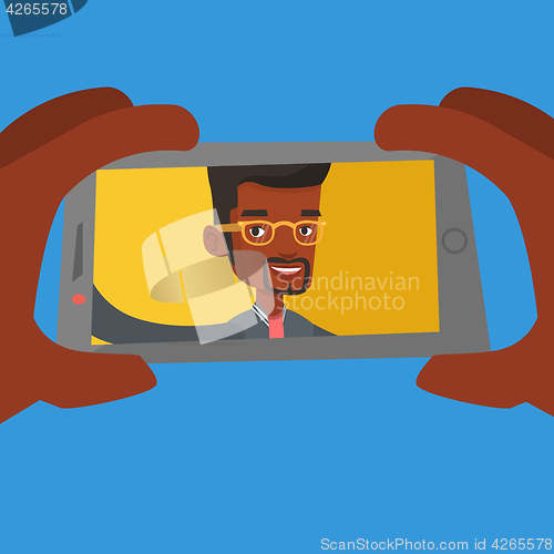 Image of Young man making selfie vector illustration.