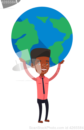 Image of Businessman holding globe vector illustration.