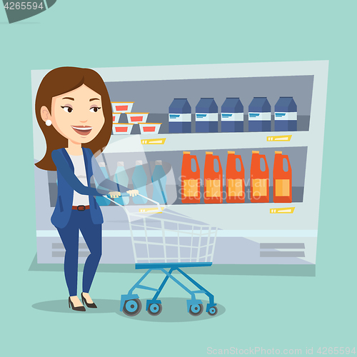 Image of Customer with shopping cart vector illustration.