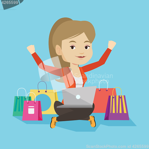 Image of Woman shopping online vector illustration.