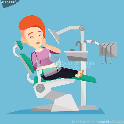 Image of Man suffering in dental chair vector illustration.