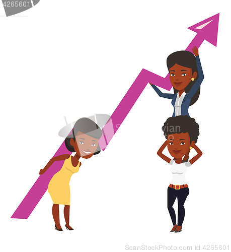 Image of Three businesswomen holding growth graph.