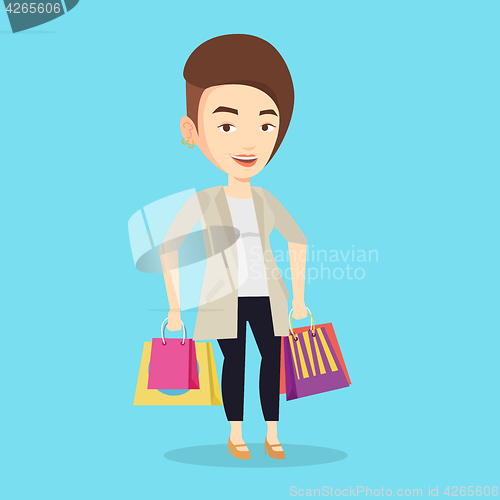 Image of Happy woman with shopping bags vector illustration