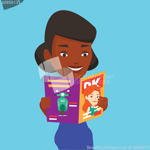 Image of Woman reading magazine vector illustration.