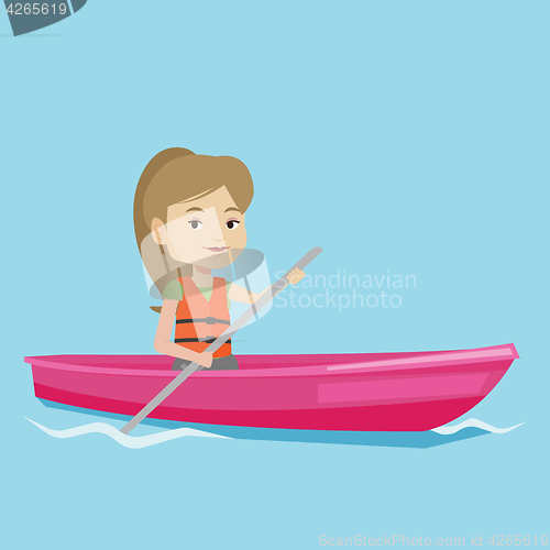 Image of Woman riding in kayak vector illustration.