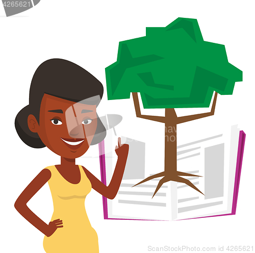 Image of Student pointing at tree of knowledge.