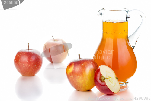 Image of Fresh apples, glass with juice on white background 