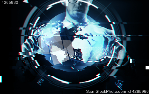 Image of close up of businessman with earth projection