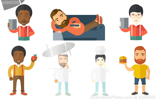 Image of Food and drink vector set with people.