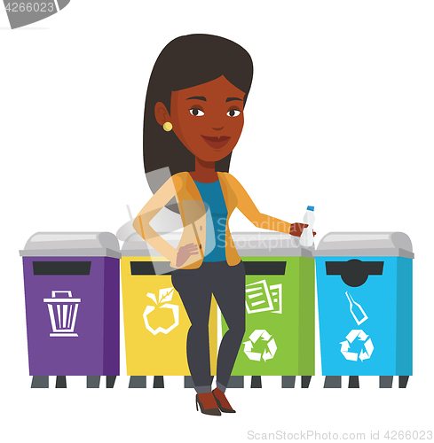 Image of Woman throwing away plastic bottle.