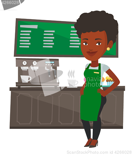 Image of Barista standing near coffee machine.