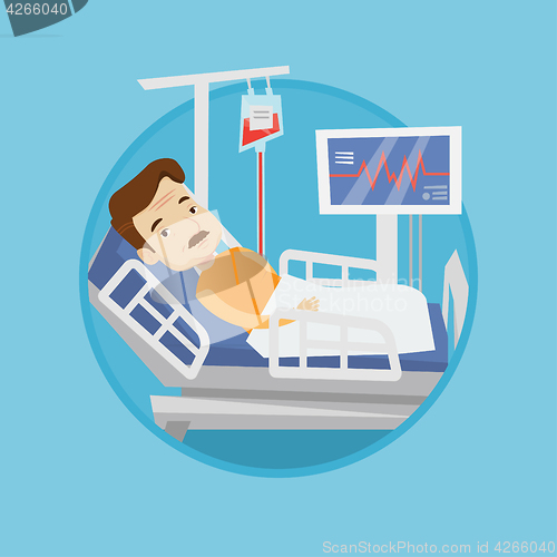 Image of Man lying in hospital bed vector illustration.