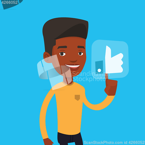 Image of Man pressing like button vector illustration.