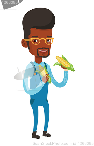 Image of Farmer collecting corn vector illustration.