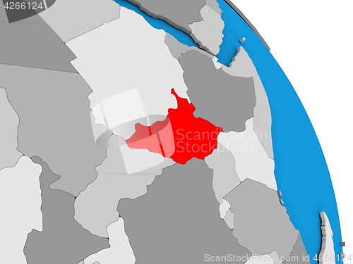 Image of South Sudan on globe