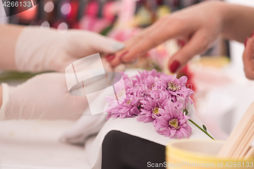 Image of Woman hands receiving a manicure