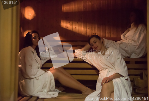 Image of a group of young women in a sauna