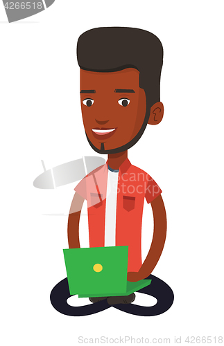Image of Businessman using laptop vector illustration.