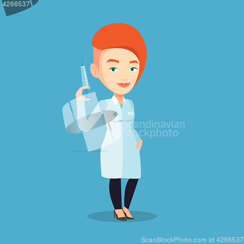 Image of Doctor holding syringe vector illustration.