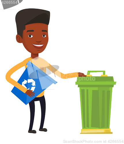 Image of Man with recycle bin and trash can.