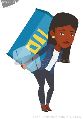 Image of Woman carrying oil barrel vector illustration.