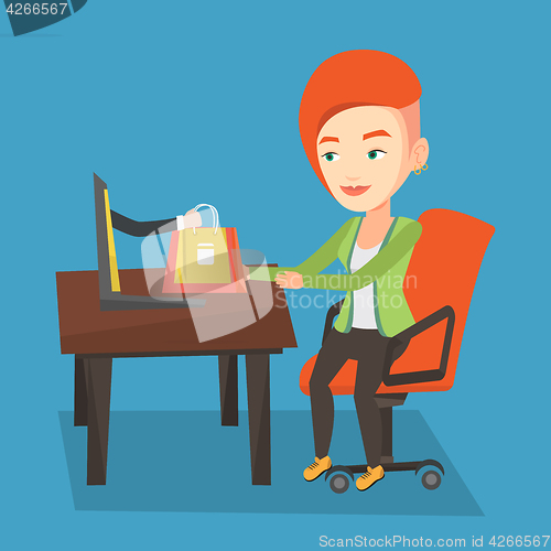 Image of Woman shopping online vector illustration.