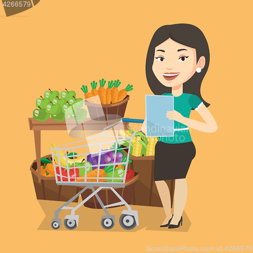 Image of Woman with shopping list vector illustration.