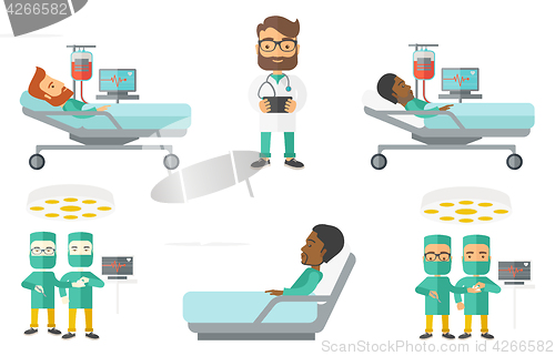 Image of Vector set of doctor characters and patients.