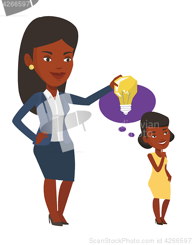 Image of Businesswoman giving idea bulb to her partner.