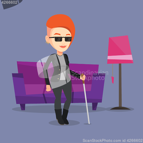 Image of Blind man with stick vector illustration.