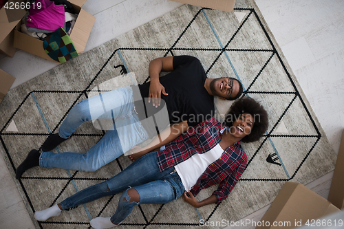 Image of Top view of attractive young African American couple