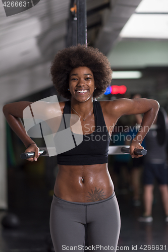 Image of black woman doing parallel bars Exercise