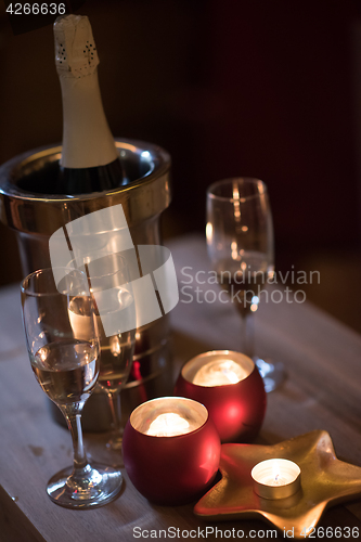 Image of champagne on a wooden table