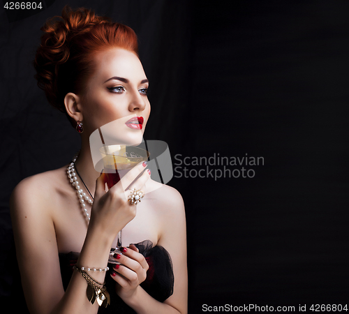 Image of beauty stylish redhead woman with hairstyle wearing jewelry