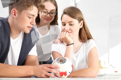 Image of Teenagers on the biology lesson.