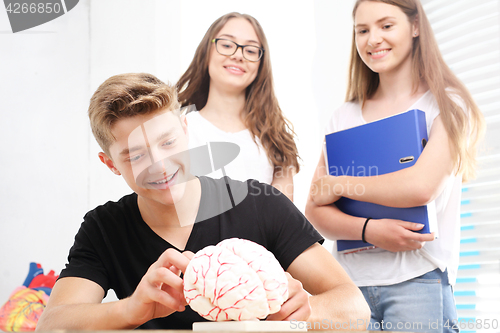 Image of Teenagers on the biology lesson. Teen on anatomy lesson.