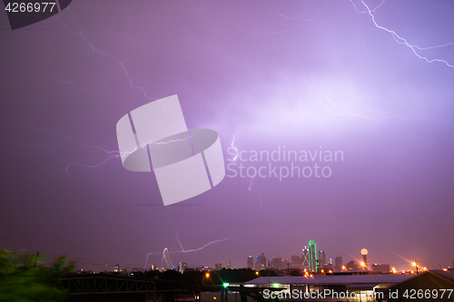 Image of Lightning Electrical Storm Dallas Texas City Skyline