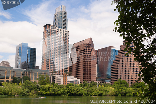 Image of Smooth Reflection Austin Texas Downtown City Skyline Colorado Ri