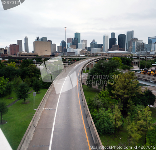 Image of Houston Highway Downtown City Skyline Overcast Day Texas 