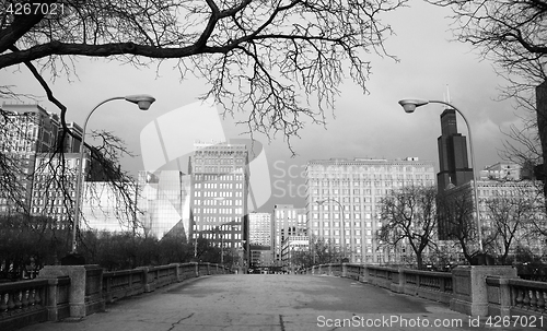 Image of Traditional Black and White Downtown Chicago Skyline