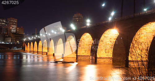 Image of Stone Arch Bridge St Paul Minnesota Mississippi River Night